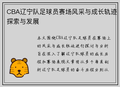 CBA辽宁队足球员赛场风采与成长轨迹探索与发展